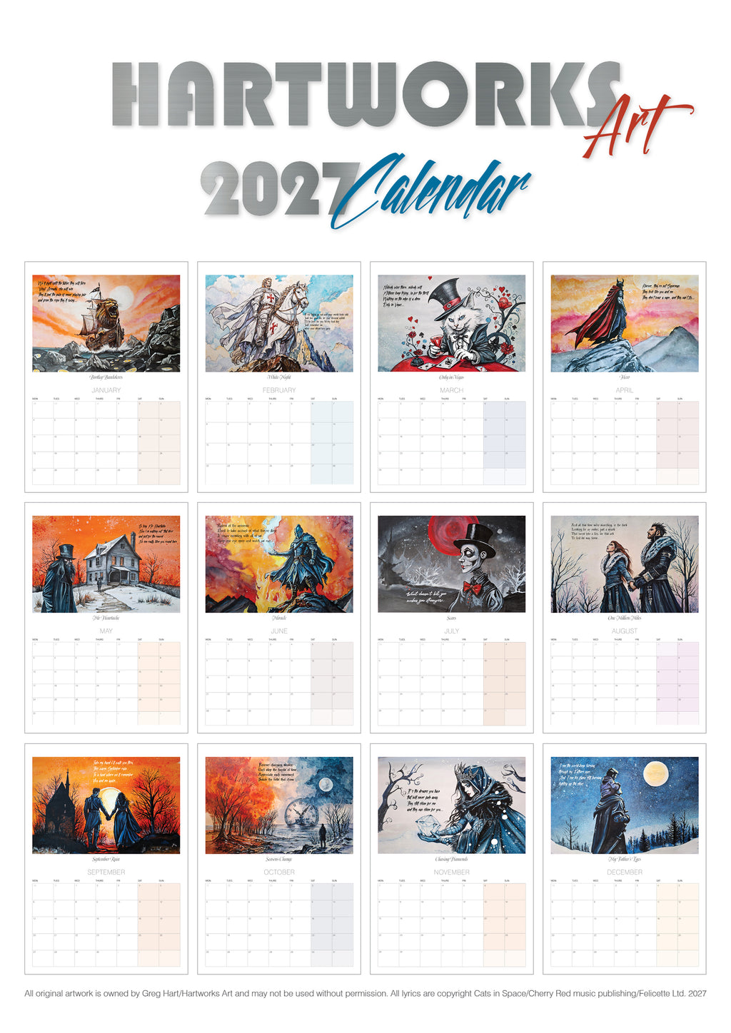 Cats in Space 'Lyric Art' 2027 Calendar -Limited Edition