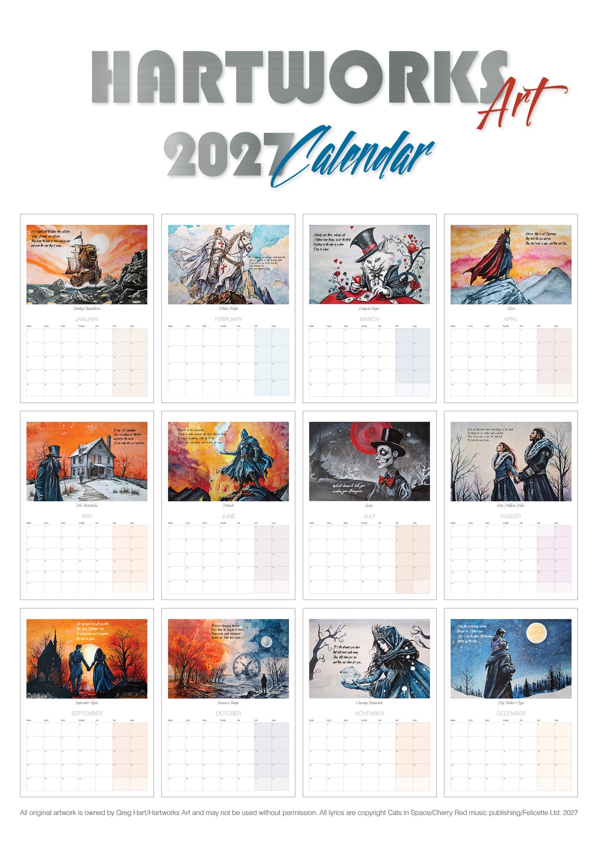 Cats in Space 'Lyric Art' 2027 Calendar -Limited Edition
